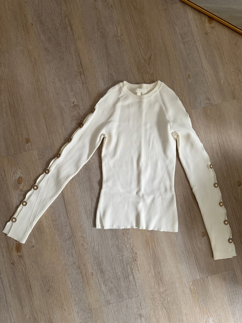 Jonathan Simkhai Ivory Long Sleeve Crewneck Sweater with Button Trim